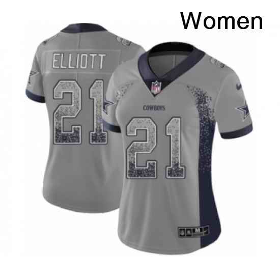 Womens Nike Dallas Cowboys 21 Ezekiel Elliott Limited Gray Rush Drift Fashion NFL Jersey